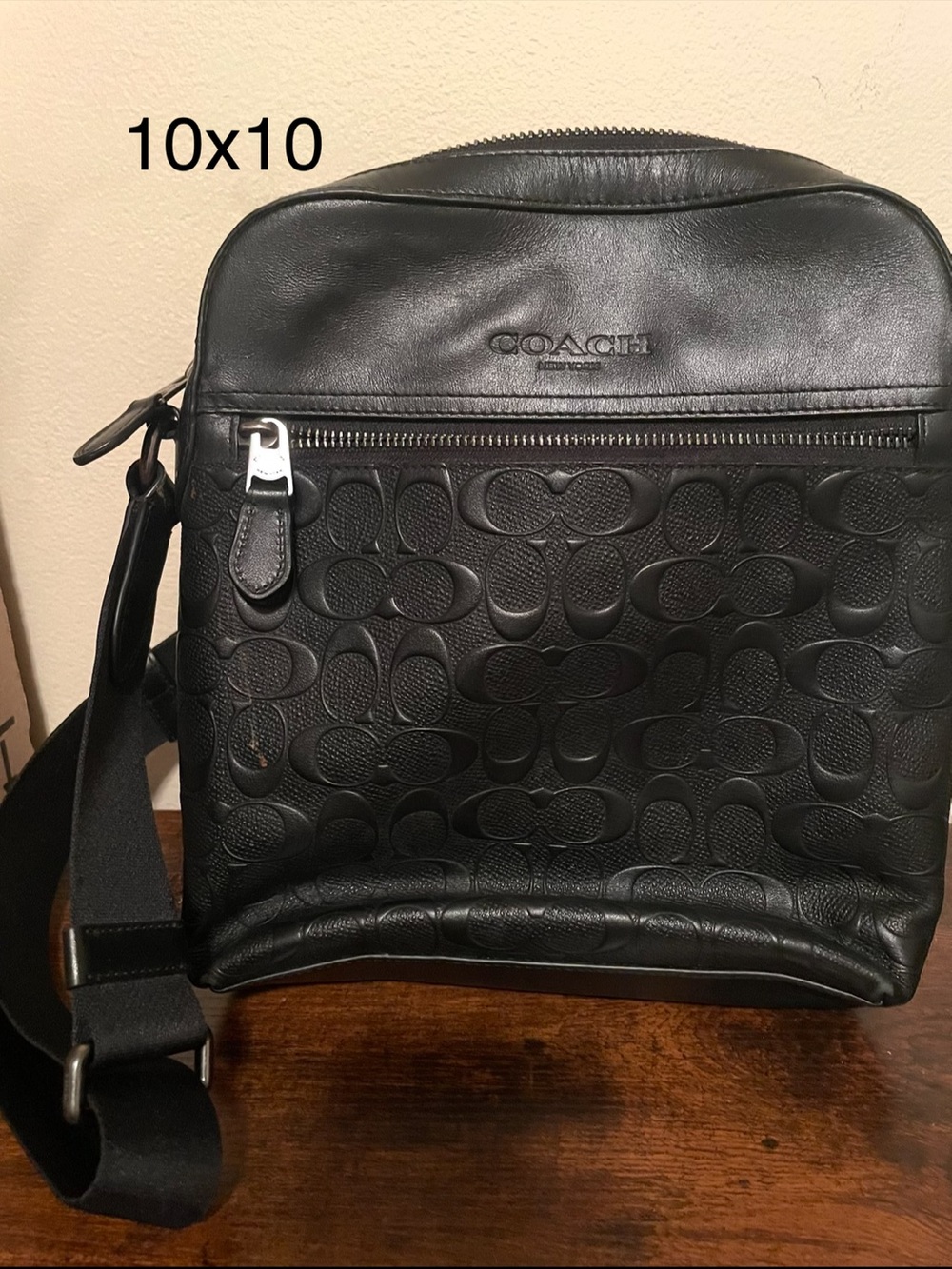 Coach Black Embossed Signature Leather Messenger Bag